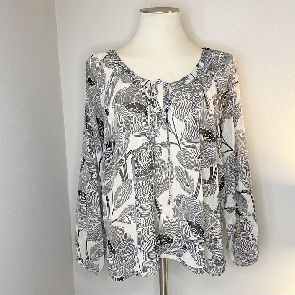 By Together Floral Print Boho Tie Peasant Top
